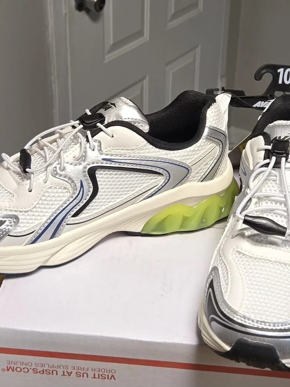 Women's White Athletic Sneakers with Neon Accent